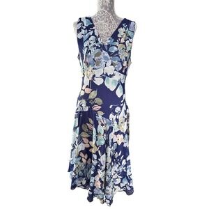 Floral Chiffon Midi Dress Blue Size 14 Wedding Special Occasion Easter Dress‎